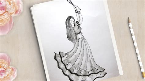 How To Draw A Traditional Girl With Dandiya Dance Very Easy Navratri