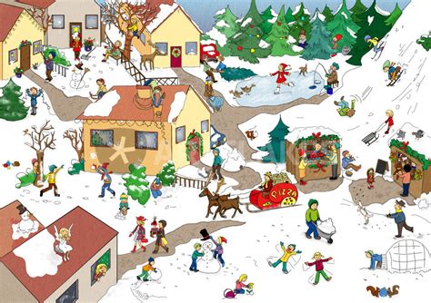 Einfach die schönsten ausmalbilder ausdrucken und loslegen. "Wimmelbild Weihnachten" Grafik/Illustration als Poster ...