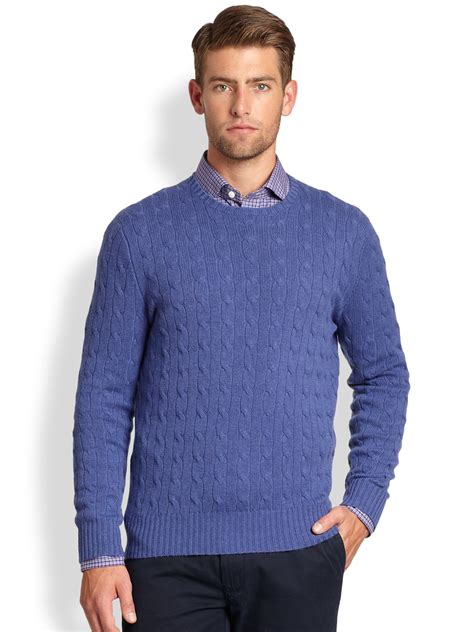 Lyst Polo Ralph Lauren Cable Knit Cashmere Crewneck Sweater In Blue