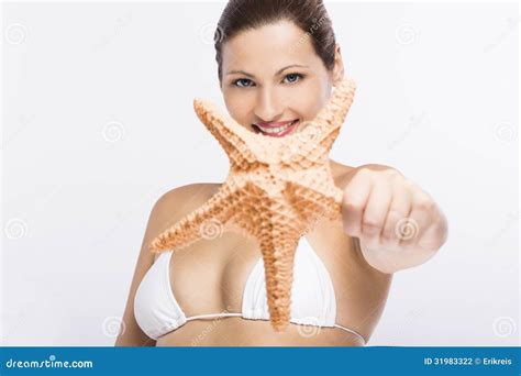 Beautiful Woman Holding A Starfish Stock Photo Image Of Person Confident