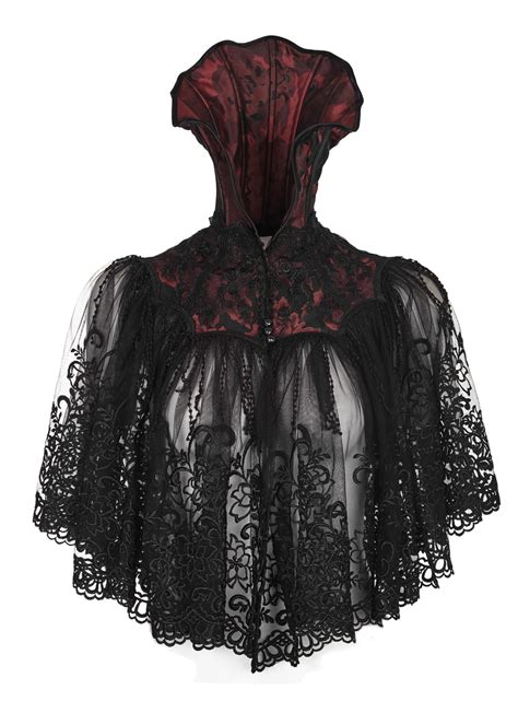 Col Et Cape Noire Et Rouge En Dentelle Avec Broderies Victorien