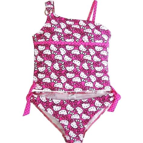 hello kitty girls pink white character print two piece swimsuit 7 14