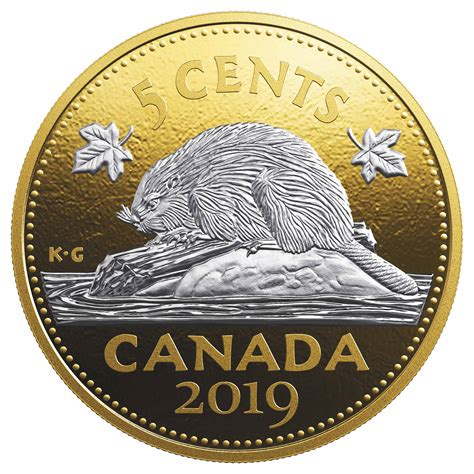 Big Coins With Reverse Gold Plating 5 Cent 2019 Canadian Coins 04