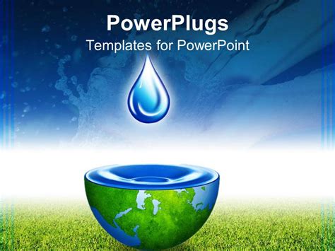 Powerpoint Template Water Drop Above Half Globe Holding Water With