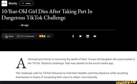 Blavity 10 Year Old Girl Dies After Taking Part In Dangerous Tik Tok Challenge React 257