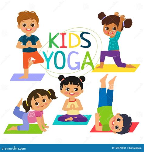 Happy Cartoon Children Practicing Yoga Yoga Poses Meditations