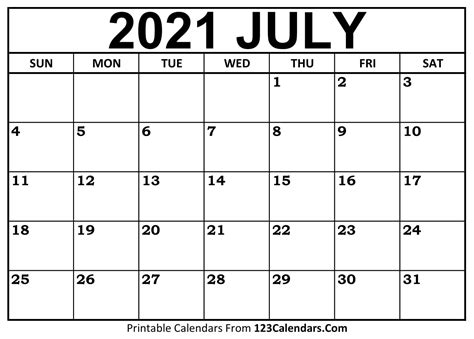 Black And White July 2021 Free Printable Free Printable July 2021