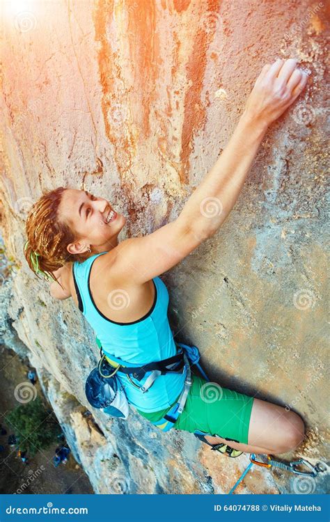 Female Rock Climber Stock Photo Image Of Cave Effort 64074788