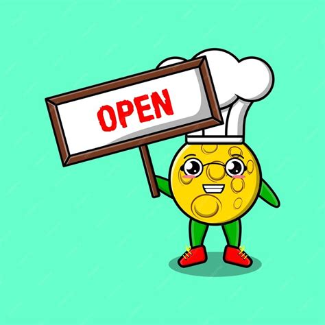 premium vector cute cartoon moon character holding open sign designs in concept 3d cartoon style