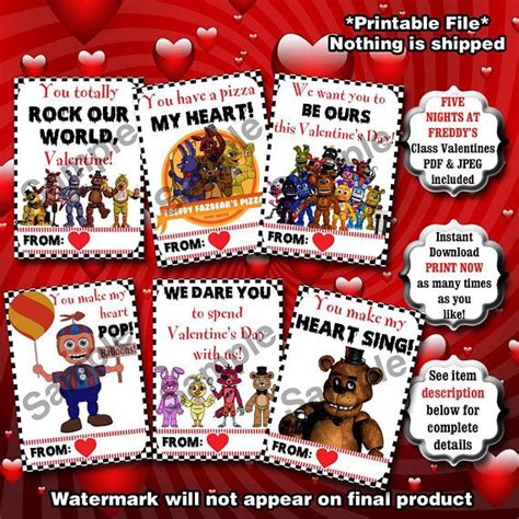 Five Nights At Freddys Class Valentines Printable Class Valentines