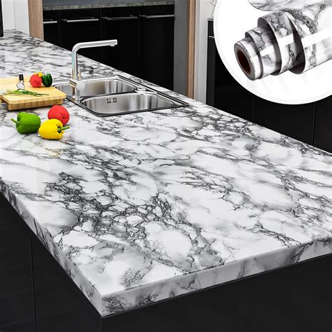 Yenhome 24 X 118 Landscape White Faux Marble Counter Top Covers Peel