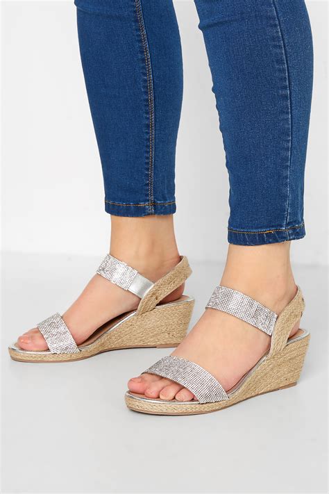 Silver Espdrille Wedge Sandals In Extra Wide Eee Fit Long Tall Sally