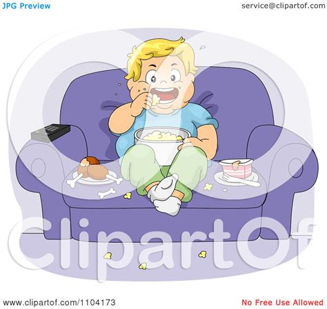 Clipart Overweight Boy Eating Jump Food And Watching Tv In A Chair