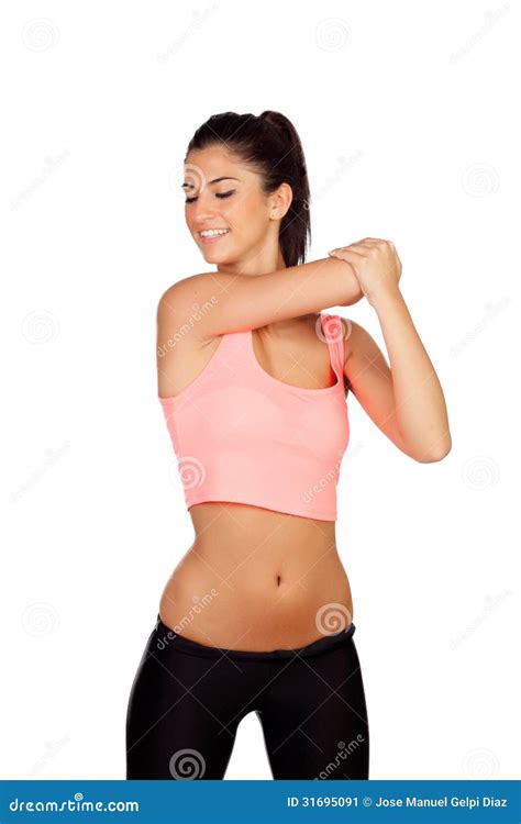 Attractive Brunette Girl Stretching Arms After The Training Stock Image Image Of Beauty