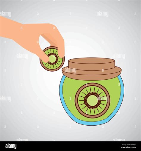 Hand Puts Kiwi Jar Jam Vector Illustration Eps 10 Stock Vector Image