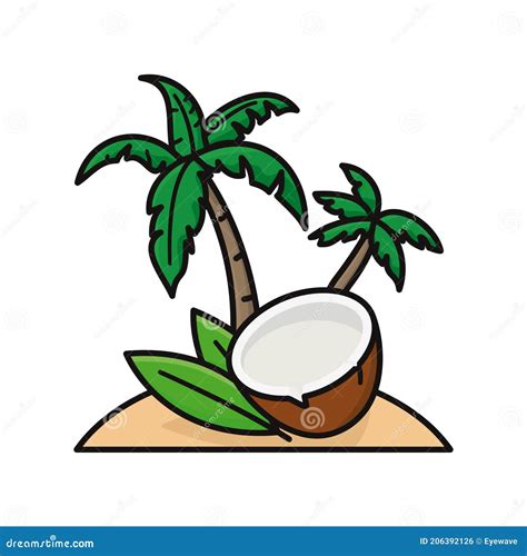Tropical Island With Coconuts And Palm Trees Isolated Vector