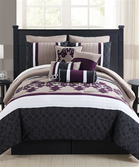 Sl Home Fashions Charcoal And Plum Frances Comforter Set Plum Bedding