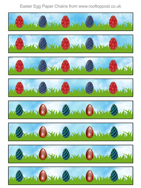 You can either boil eggs and use them for the stacking or use raw eggs. Easter Egg Paper Chains | Rooftop Post Printables