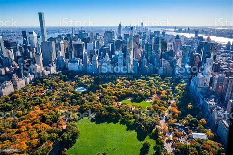 New York City Skyline Central Park Autumn Foliage Aerial