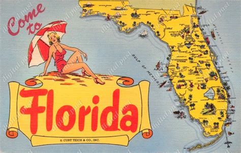 Come To Florida Vintage Printable Postcard Digital Download Etsy