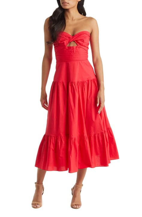 A Strapless Red Engagement Dress Vici Collection Strapless Cutout Cotton Midi Dress The Best