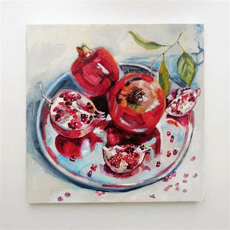 Red Pomegranate Still Life Original Oil Painting Fruit Etsy