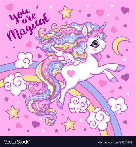You Are Magical Beautiful Unicorn With A Rainbow On A Pink Background