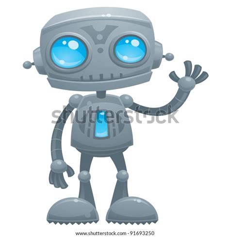 Vector Cartoon Illustration Cute Friendly Robot เวกเตอร์สต็อก ปลอดค่า