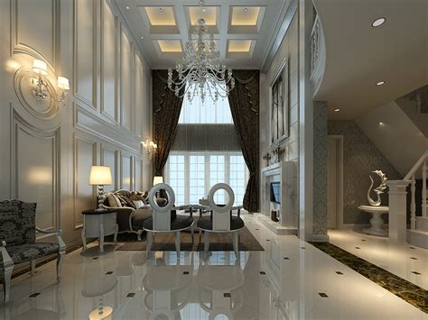 Huge Luxurious Living Room Decorated With 3d Model