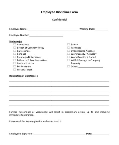 Printable Employee Disciplinary Write Up Form