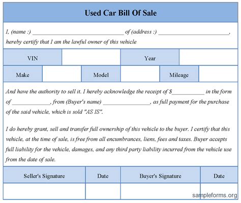 Simple Printable Car Bill Of Sale Polevids