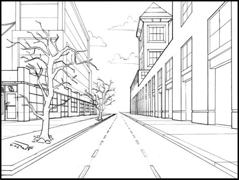 One Point Perspective City Drawing At Getdrawings Free Download