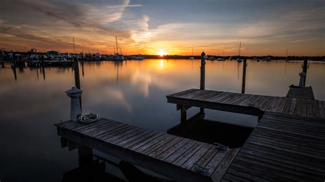 Fishing Boat Dock During Sunset Florida Hd Wallpaper
