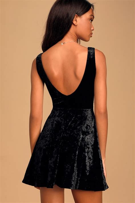 Chic Black Skater Dress Velvet Dress Backless Dress Lulus