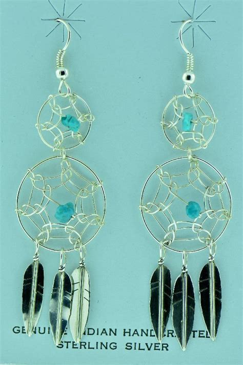 Navajo Sterling Silver Turquoise Dream Catcher Earrings By Fernando