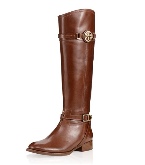 lyst tory burch calista leather riding boots in brown