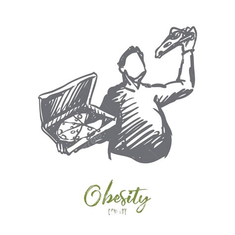 Handdrawn Vector Depicting Pizza A Man Weight Gain Unhealthy Eating