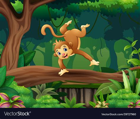 Cartoon Of A Monkey On The Tree Royalty Free Vector Image