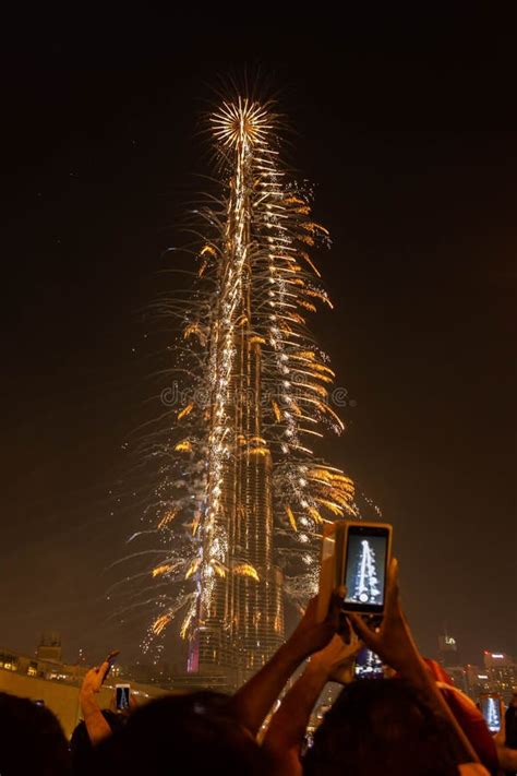 New Year Fireworks At Burj Khalifa Dubai United Arab Emirates