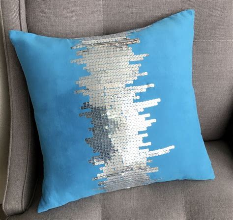 Silver Sequins Turquoise Blue Modern Decorative Pillows Decorative