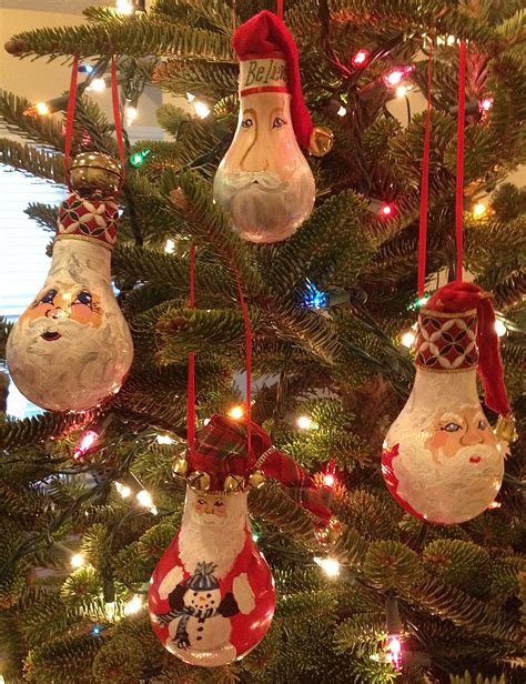 Santa Ornaments Made From Light Bulbs Light Bulb Art Light Bulb