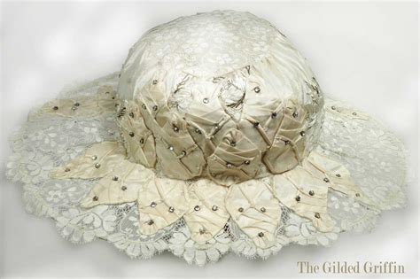 Wide Brimmed Hat Made From Silk And Lace Featuring Rhinestones