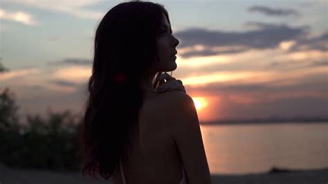 sensual closeup portrait of a beautiful girl at sunset slow motion stock video footage 00 14