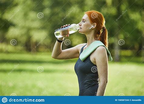 Fitness Woman Drinking Water In Park Stock Photo Image Of Drink