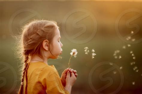 Cute Little Girl Blowing Dandelion By Julia Shepeleva Photo Stock