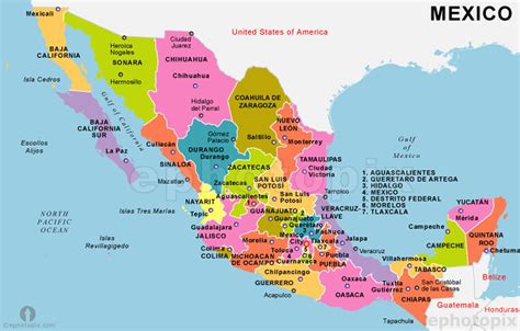 Map Of Mexico States And Capitals Mexico Map With States And Capitals