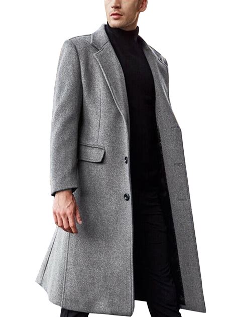 Mawclos Mens Wool Blend Coat Solid Color Pea Jacket Slim Fit For