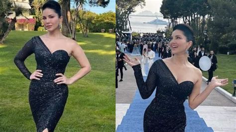 Sunny Leone Shines In A Stylish Black Gown With A Thigh High Slit At