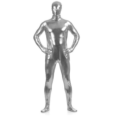 Altskin Full Body Stretch Fabric Zentai Suit Costume Metallic Silver Large