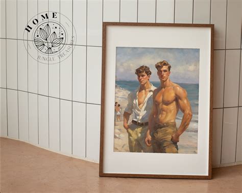 Vintage Muscular Male Body Art The Beach Muscle Men Poster As Printable Wall Art Male Queer